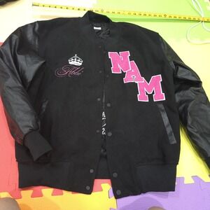 NAM National American Miss Varsity Jacket Black & Pink - Size L/XL (24" PTP)
